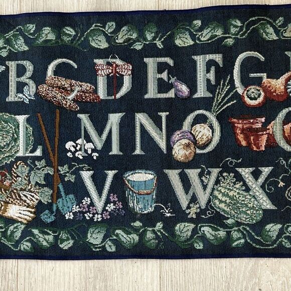 Tapestry Table Runner Gardener's Alphabet Botanical Cottage Farmhouse Country - Picture 4 of 6